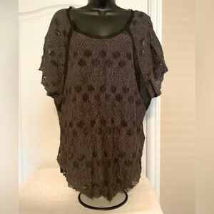 Free People Sheer Crinkle Lace Texture Tunic Top Short Dolman Sleeve Oversized